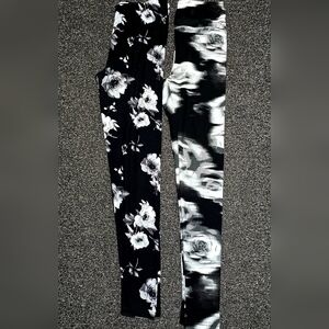 2 Pairs Of Black & White Floral Leggings